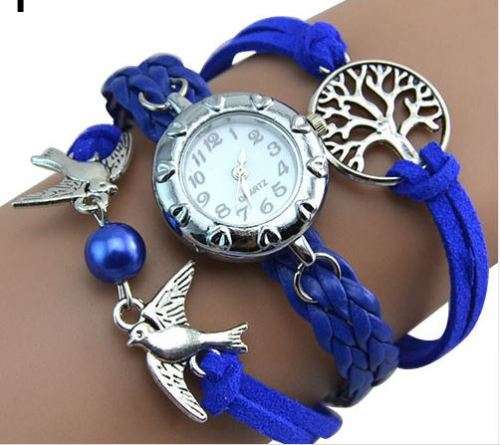 2018 Vintage Life Tree Birds Charm Leather Plaited Bracelet Watches