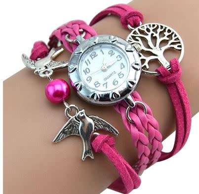 2018 Vintage Life Tree Birds Charm Leather Plaited Bracelet Watches