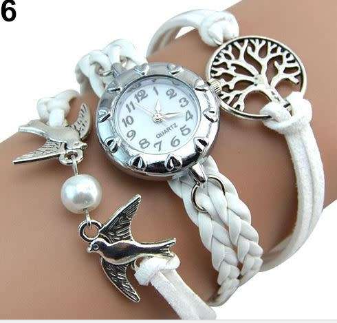 2018 Vintage Life Tree Birds Charm Leather Plaited Bracelet Watches