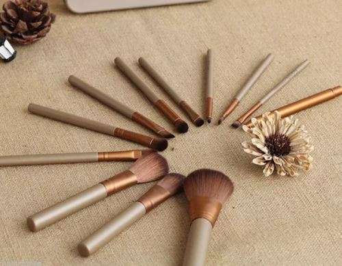 Professional Makeup Cosmetic 12pcs Brush Set Gold Metal Tin Box GIFT