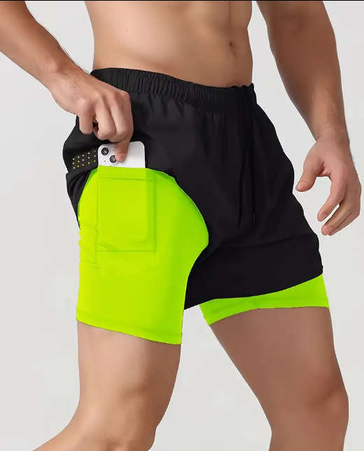 Men`s 2-in-1 Double Layer Quick-drying Breathable  Drawstring Sports Shorts for running etc - Medium