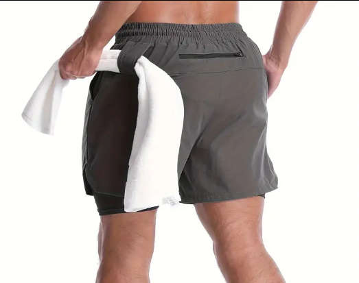 Men`s 2-in-1 Double Layer Quick-drying Breathable  Drawstring Sports Shorts for running etc - Medium