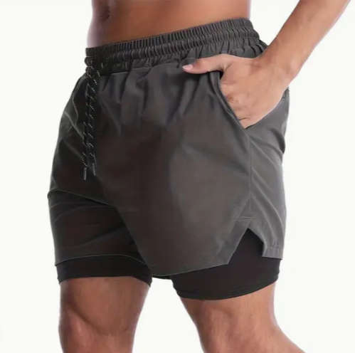 Men`s 2-in-1 Double Layer Quick-drying Breathable  Drawstring Sports Shorts for running etc - Medium