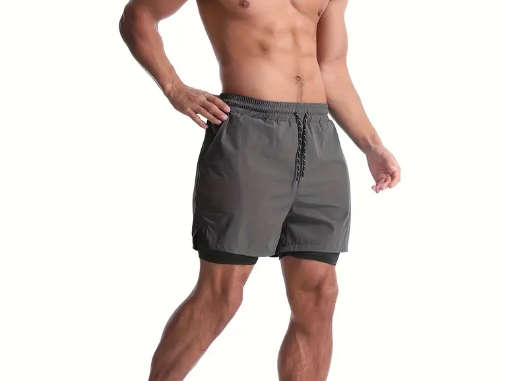 Men`s 2-in-1 Double Layer Quick-drying Breathable  Drawstring Sports Shorts for running etc - Medium