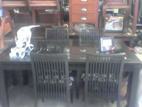 Dark wood 4 seater dining table & chairs