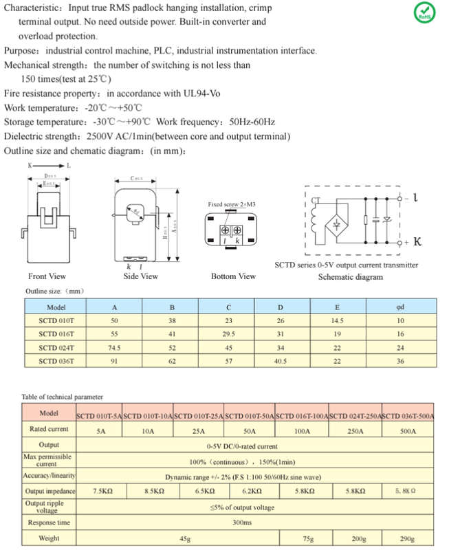 Deye/Sunsynk CLIP-ON CT Clamp/CURRENT TRANSFORMER 100A-5VDC