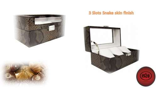 3 Slots Snake Skin Watch box - Brown