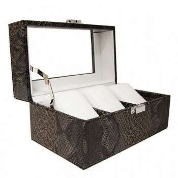 3 Slots Snake Skin Watch box - Brown