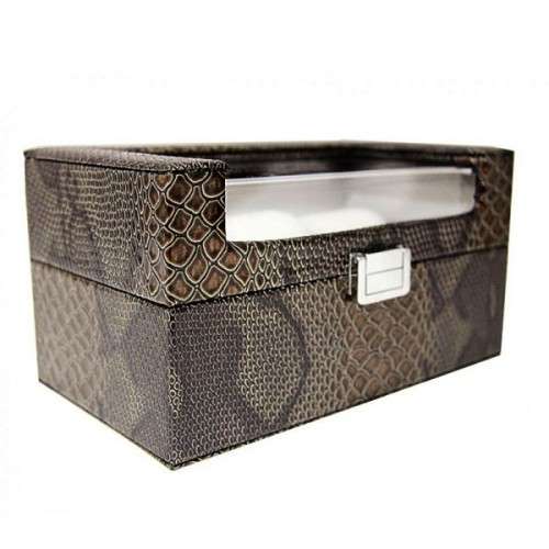 3 Slots Snake Skin Watch box - Brown