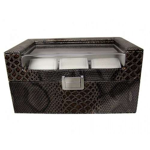 3 Slots Snake Skin Watch box - Brown