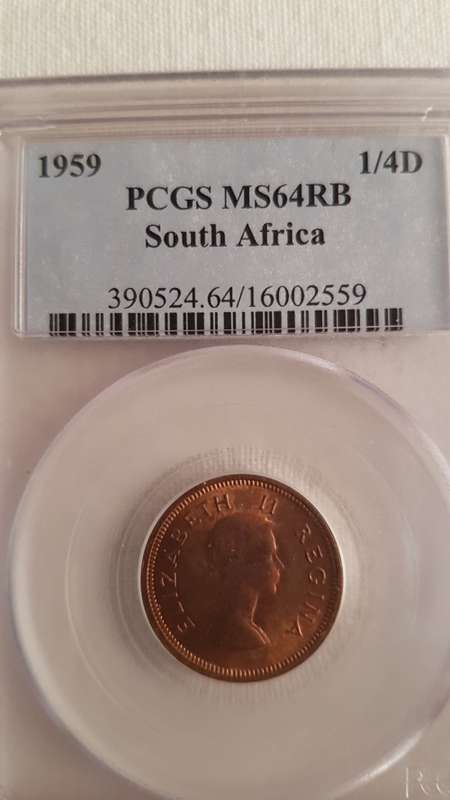 1959 quarter penny Farthing PCGS MS64 colour RB