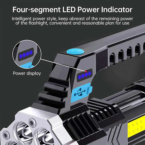 COB 7-Cell LED Rechargeable Flashlight Waterproof Portable Outdoor Light