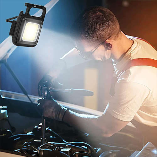 Portable Mini LED Work Light Flashlight USB Rechargeable Small Light Bottle Opener