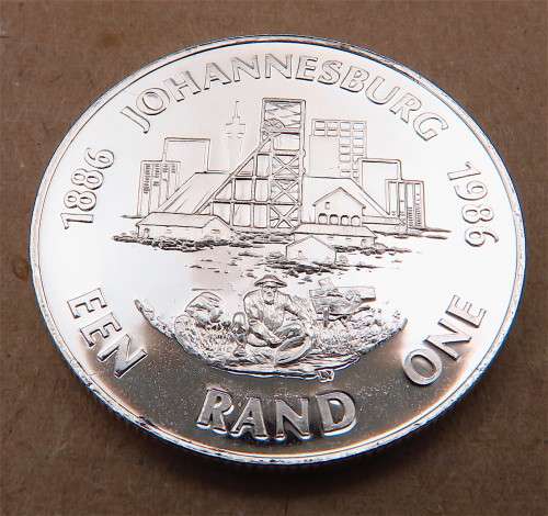 South Africa. 1986 Silver One Rand. 1886-1986 Johannesburg Commemorative. Proof.
