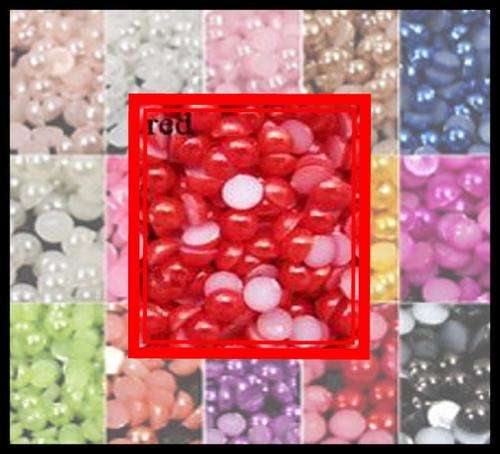 50 pc Red   Half Flatback Pearl 3 mm