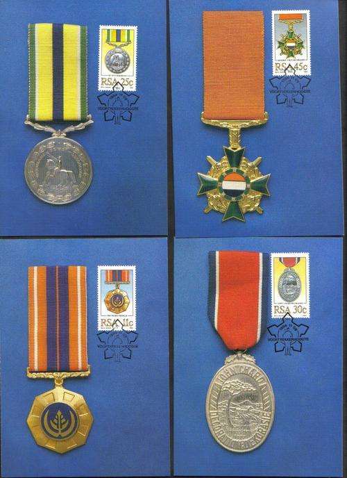 GLASS FRAMED!! RSA: SADF MILITARY MEDALS Franked Maxicards *Set of 4*