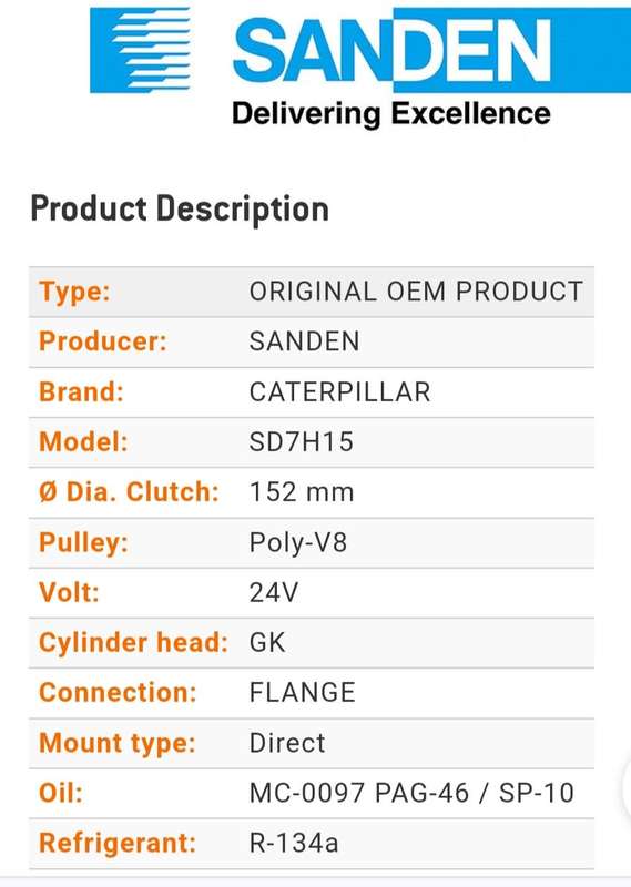 Sanden 7H15 aircon compressor Caterpillar  part
