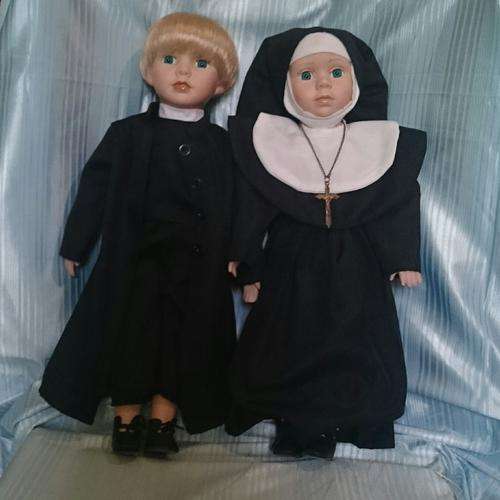 Vintage Nun and Priest Porcelain Dolls