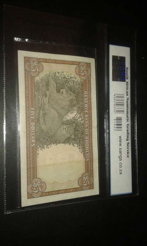 1972 RHODESIA $5 NOTE