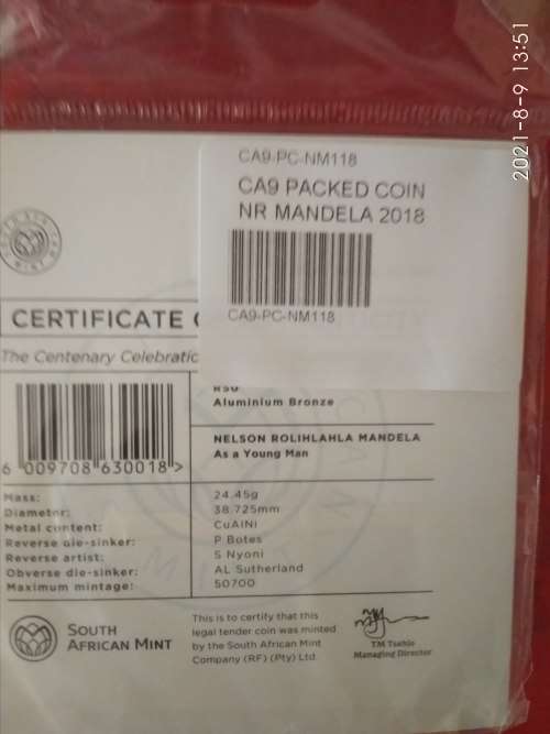 2018 MANDELA CENTENARY R50 BRONZE UNCIRCULATED COIN