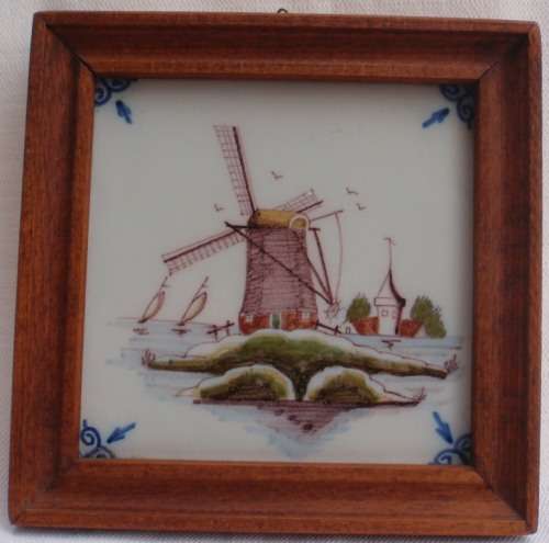 VINTAGE DUTCH - HAND PAINTED TILE - FRAMED IN WOOD, READY TO HANG - GORGEOUS!!!