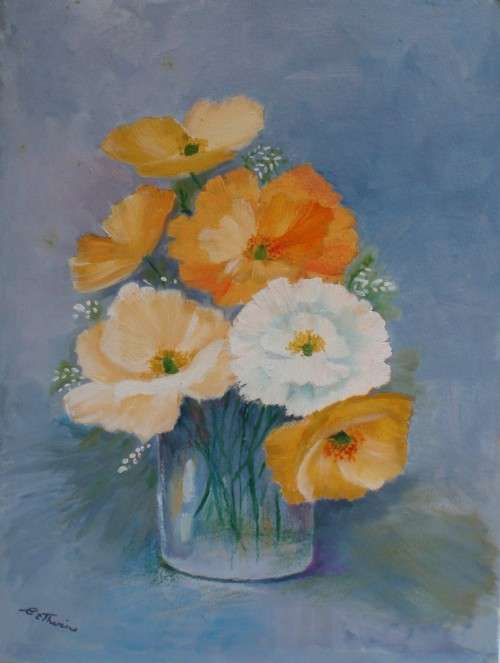 ORIGINAL OIL PAINTING OF 'POPPIES IN GLASS VASE' SIGNED BY ARTIST - GOOD PRICE!!!