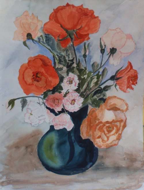 ORIGINAL WATERCOLOUR PAINTING - 'ROSES IN BLUE VASE' - DECORATE WITH ORIGINALS!!!