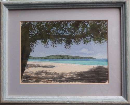 FABULOUS LITTLE ORIGINAL SEASCAPE by WELL KNOWN SEYCHELLES ARTIST, ANDREW GEE - BEAUTIFULLY FRAMED!!