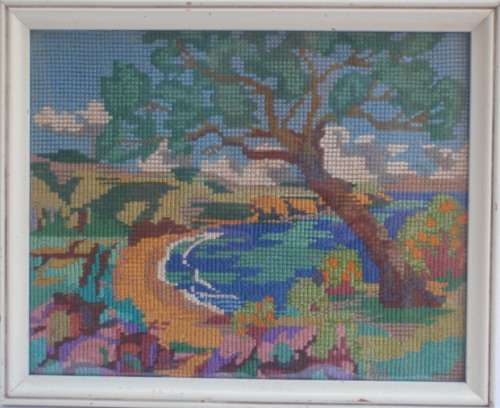 VINTAGE: TWO LOVELY LITTLE TAPESTRY LANDSCAPES - GOOD PRICE FOR PAIR!