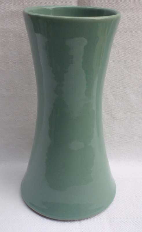 VINTAGE:  STUNNING 50`s VASE.  NICE SIZE and HEAVY - BEAUTIFUL SHADE OF JADE GREEN!