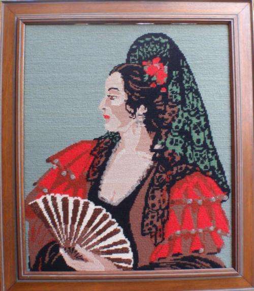 ABSOLUTELY DIVINE TAPESTRY `SPANISH LADY` EXPERTLY EXECUTED - GORGEOUS COLOURS, GOOD CONDITION