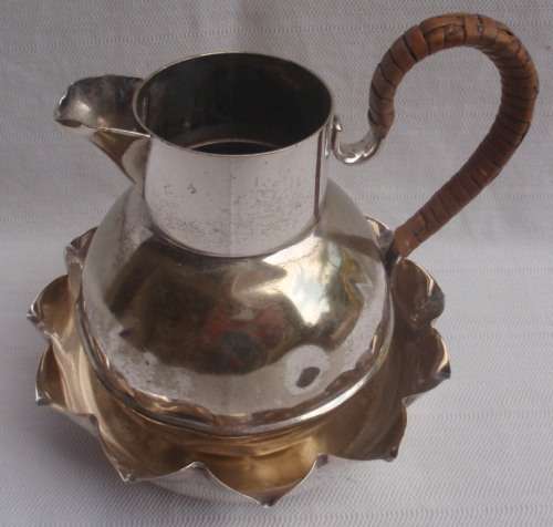 VINTAGE CHARACTER EPNS JUG WITH RATTAN HANDLE - BEAUTIFUL BON BON BOWL - BARGAIN
