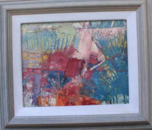 VINTAGE ABSTRACT OIL PAINTING (PALETTE KNIFE) DELIGHTFUL LITTLE PIECE OF ORIGINAL ART, WELL FRAMED!!