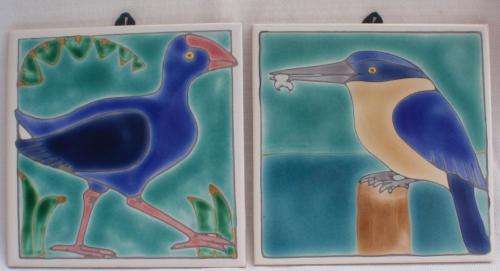 BEAUTIFUL HAND GLAZED TILES (WITH TAGS FOR HANGING) HENNIE PEMBERTON, TAKAKA, N.ZEALAND