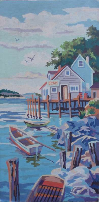 VINTAGE: GORGEOUS ORIGINAL `PAINT BY NUMBERS` BOATING SCENE - COTTAGEY CUTE and SHABBY CHIC!!!