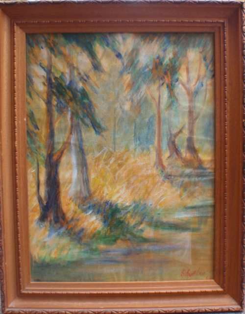 VINTAGE ORIGINAL by THE LATE `SHUTLER, CIRCA `67, IMPRESSIONIST TREES, FRAMED IN ORNATE WOOD FRAME