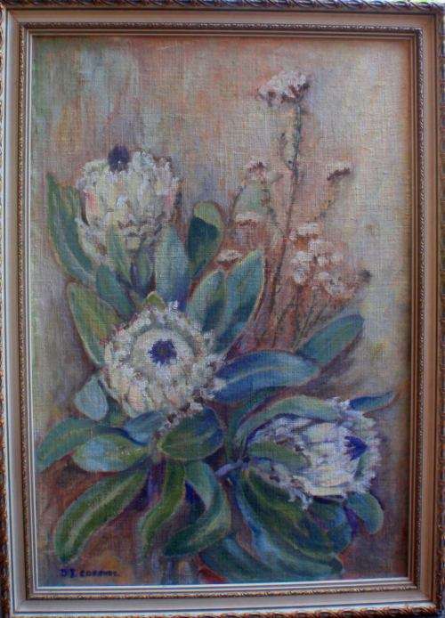 VINTAGE: LOVELY ORIGINAL OIL `CAPE FYNBOS` SIGNED - FRAMED, READY TO HANG!