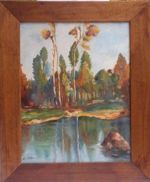 VINTAGE: GORGEOUS ORIGINAL OIL - signed by artist. "AUTUMN TREES REFLECTED"
