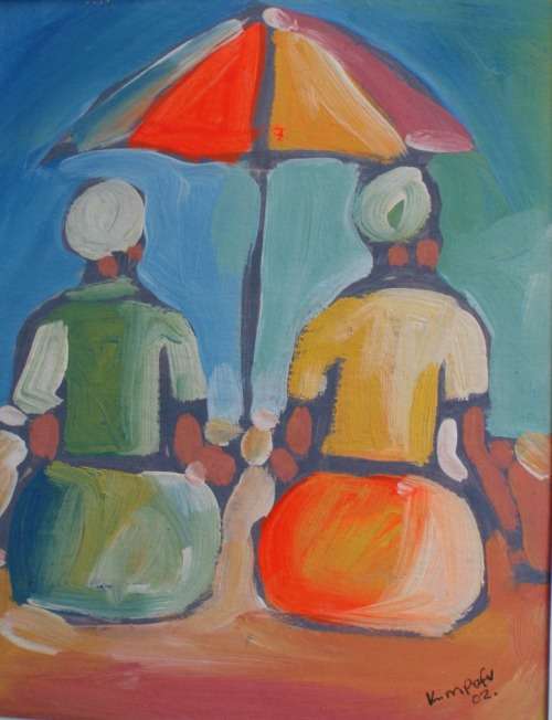 SOUTH AFRICAN ART - K.MPOFU  `02 `WAITING` - FABULOUS LOCAL ARTIST!