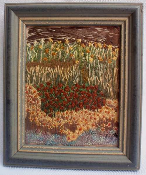 BEAUTIFUL MINIATURE `WILD GARDEN` EMBROIDERY - REALLY MOODY AND INTERESTING!