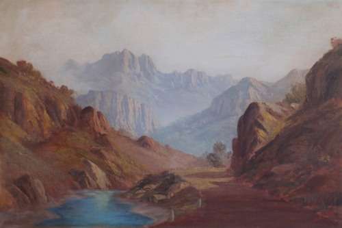 ORIGINAL J.L.FAURE OIL PAINTING - LOW, LOW START. FAMOUS FOR MAJESTIC MOUNTAIN LANDSCAPES.