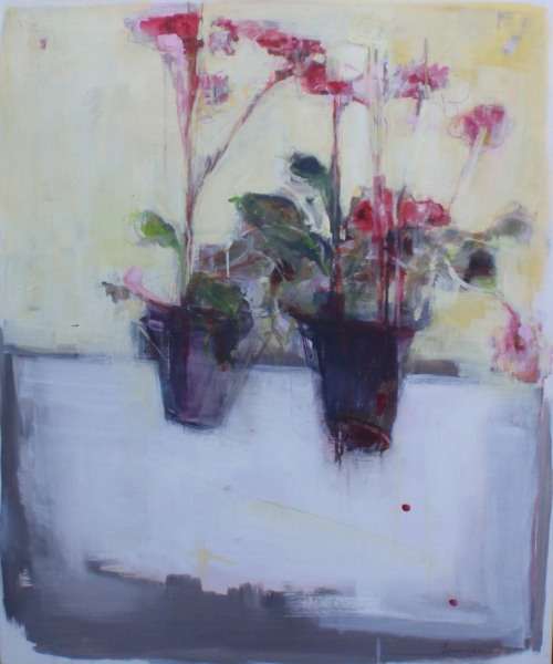 STUNNING ORIGINAL ABSTRACT PAINTING - POTTED PLANTS by THE WELL KNOWN ARTIST, FRANCOISE CHEYNE