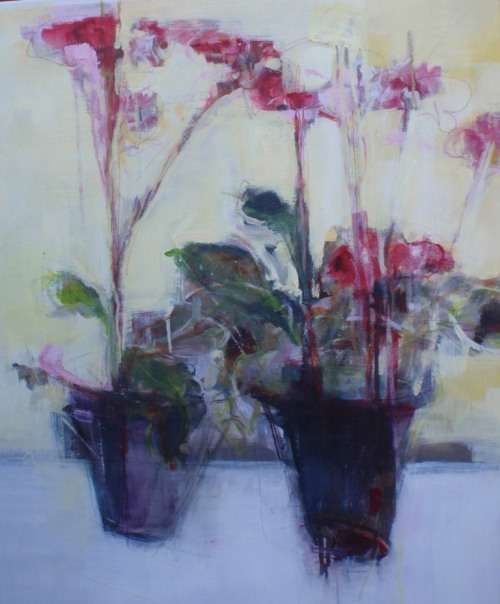 STUNNING ORIGINAL ABSTRACT PAINTING - POTTED PLANTS by THE WELL KNOWN ARTIST, FRANCOISE CHEYNE
