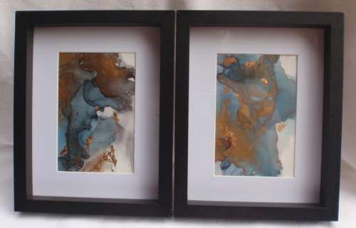 TWO FABULOUS ORIGINAL WATERCOLOURS WITH GOLD LEAF - ABSTRACT, SOPHISTICATED & BEAUTIFUL!