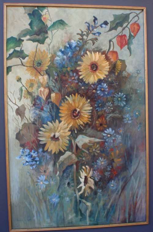 VINTAGE: BEAUTIFUL ORIGINAL HENK LORJE OIL PAINTING, SIGNED AND DATED 1965. GORGEOUS WILD FLOWERS