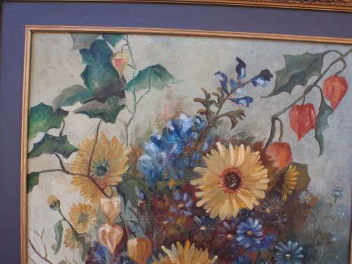 VINTAGE: BEAUTIFUL ORIGINAL HENK LORJE OIL PAINTING, SIGNED AND DATED 1965. GORGEOUS WILD FLOWERS