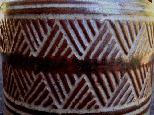 FABULOUS STUDIO POTTERY JAR - INTERESTING DESIGN - HAS MARKING ON BASE