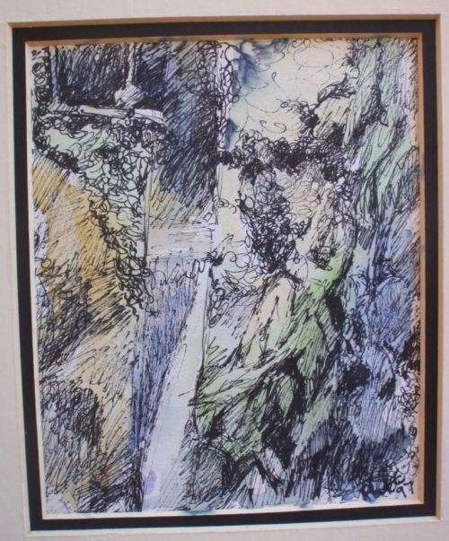 STUNNING ORIGINAL PAINTING, PEN & WASH - ABSTRACT BY PAT CROSSLEY'97 - GORGEOUS PIECE OF ART!