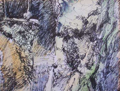STUNNING ORIGINAL PAINTING, PEN & WASH - ABSTRACT BY PAT CROSSLEY'97 - GORGEOUS PIECE OF ART!