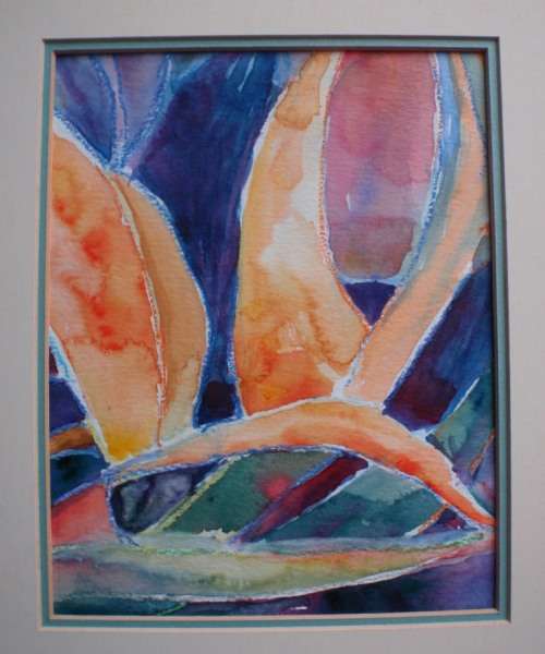 STUNNING ORIGINAL WATERCOLOUR `ABSTRACT BIRD OF PARADISE` TASTEFULLY FRAMED, READY TO HANG